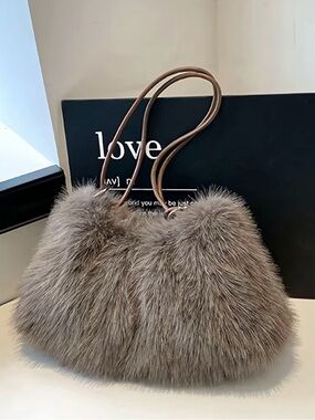 Faux Fur Shoulder Bag with Double Strap